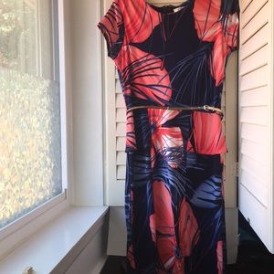 Blue and Coral Tropical Dress